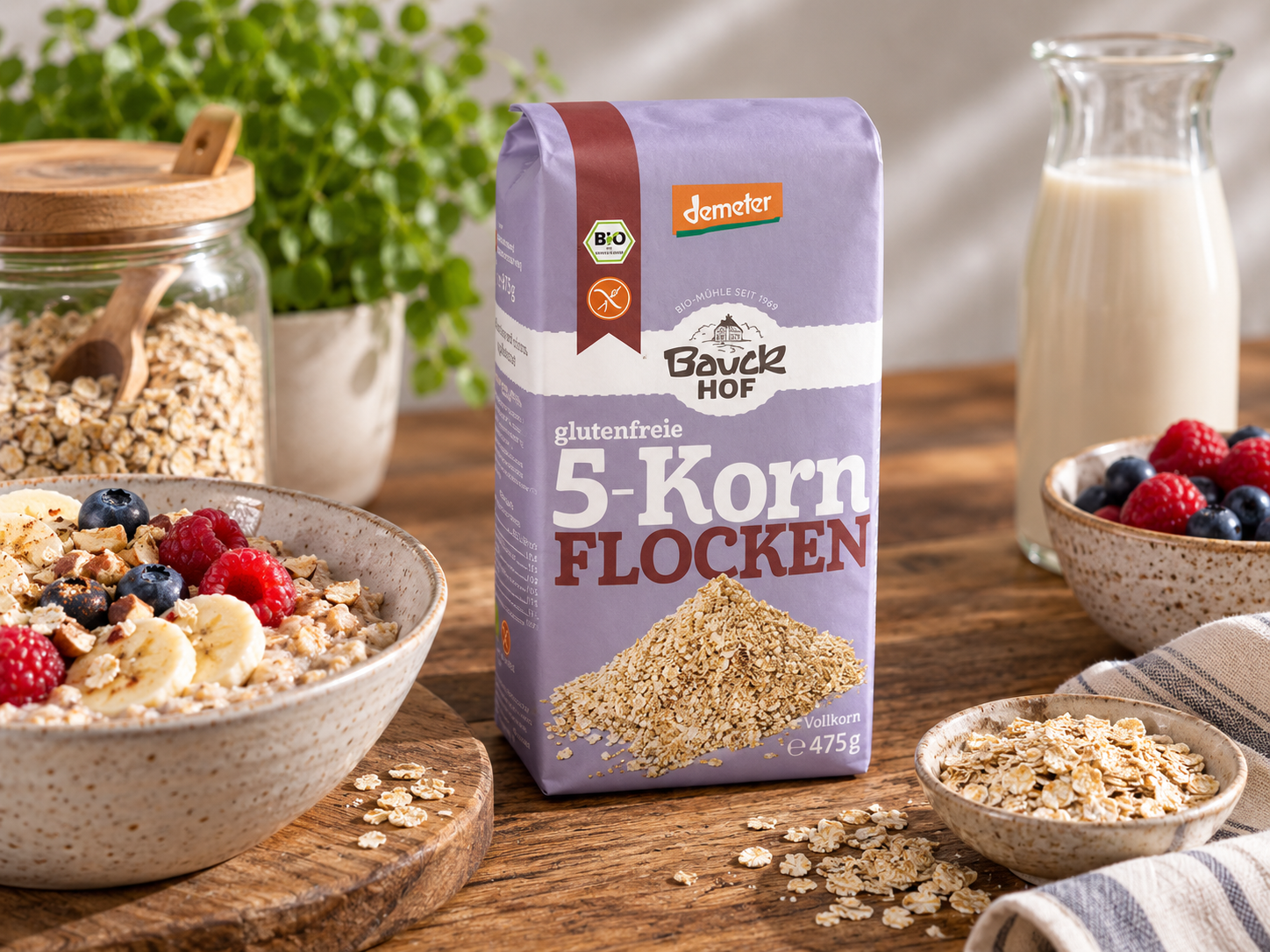 BEZLEPKOVÉ VLOČKY 5-zrnné, BIO Demeter bez GMO 475 g - Bauck